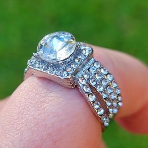 Large Diamond Gemstone Silver Ring Size 8
